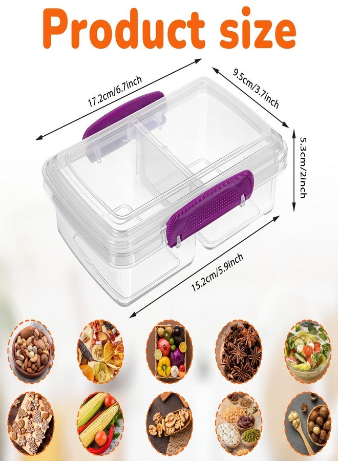 wutfuooo 5 Pack Plastic Snack Containers Bento Boxes with 2 Compartments Travel Snack Container Sandwiches/Fruits/Candies Food Storage Containers Dishwasher Safe - Image 2